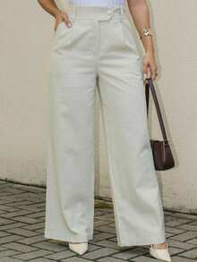 LLANA MODA Women's Wide Leg Linen Trousers With Wrap Waistband And Lining - 米色 - 查看 2