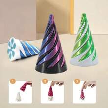 1/2/4 piezas Juguetes de descompresión en espiral impresos en 3D, Cono imposible, Juguetes de transferencia piramidal, Decoración de escritorio de ilusión de línea de vórtice mini, Regalos, Aliviar la ansiedad, Versión que brilla en la oscuridad requiere carga con luz solar, Color arcoíris y brillo aleatorio