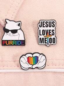 Juego de 3 Piezas Alfileres Esmaltados con Diseños LGBT, Gato Orgullo Gay, Corazón con Gestos de Mano y Lema "Jesús también me ama", Regalos Joyería Insignia para Solapa
