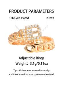 1pc Elegant Belt Design Women's Rings.18k Gold Plated Open Adjustable Ring,Unique Snake Ring With Sparkling Zirconia.Summer Fashion Accessory For Daily Wear,Party,Banquet,Vacation,Wedding.Valentine's Day Gift,Birthday Gift For Mom,Girlfriend,Best Friend.