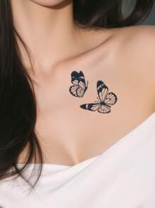 1 pezzo Tatuaggio temporaneo a farfalla, tatuaggio semi-permanente, impermeabile e antitraspirazione, durata 1-2 settimane, realizzato con succhi vegetali, antifrizione, non riflettente, falso tatuaggio nero per donne e uomini, adesivi per tatuaggi per braccio, torace, gamba, addome, vita, dito, collo, schiena, arte del corpo modernista