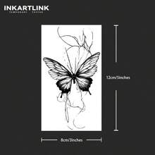 INKARTLINK 非永久纹身技术，水彩蝴蝶纹身贴纸，临时个性化纹身贴纸，半永久手部纹身贴纸，自然哑光效果，防水持续1-2周，适用于女性锁骨 - 黑色 - 查看 5