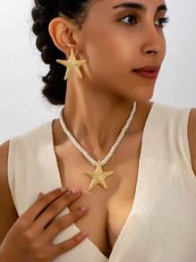 EU/US Popular Minimalist Chic Versatile Asymmetrical Starfish 3 PiecesNecklace Set For Women