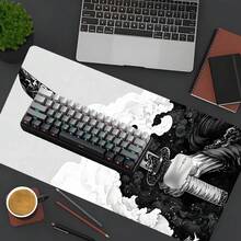 YUFZX 日本动漫风格鼠标垫酷炫武士刀键盘垫超大桌垫带缝合边缘防滑橡胶底座适用于家庭办公室装饰桌垫 35.4x15.7 英寸可作为送给男士、男朋友和朋友的礼物 - 黑與白 - 查看 4