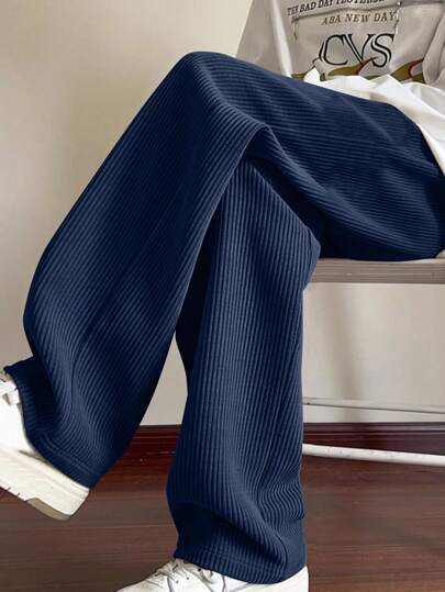 Men's Corduroy Straight-Leg Pants, Comfortable Casual Loose Solid Color Versatile Long Trousers, Spring/Autumn