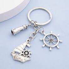 Fashionable Helm, Sailboat, Lighthouse Navigation Keychain For Men, Alloy Pendant Backpack