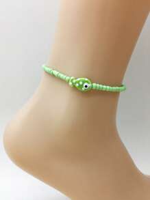 1 Peça Pulseira Elástica para Tornozelo com Decoração de Contas Coloridas e Peixe Cerâmico, Estilo Boêmio para Uso Diário, Praia e Férias
