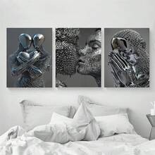 3 件木制相框北欧情侣金属人物雕像帆布海报墙面艺术印刷装饰画，创意帆布海报，防水帆布墙面艺术，艺术品墙画礼品，卧室装饰，客厅墙面装饰，家居和宿舍装饰，带框架的墙面艺术 - 彩色 - 查看 7