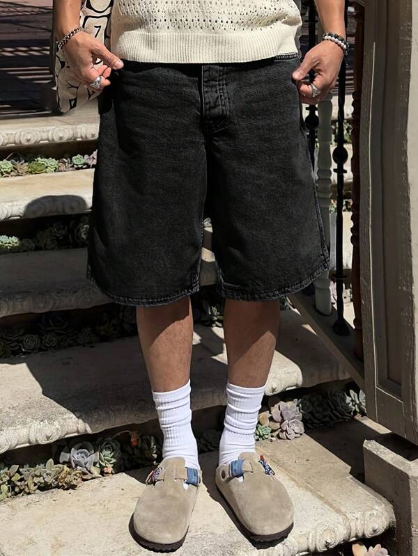 Men's All-Match Plain Casual Loose Denim Shorts, Street Wear, Summer