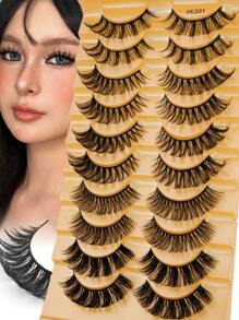 10pcs Assorted False Eyelashes, 3D Mink Hair Handmade Dramatic Fluffy Extension Lashes, Suitable For Women Daily, Party, Festival Wear