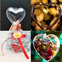 10pcs Transparent Acrylic Candy Boxes, Fillable Clear Heart-Shaped Ornaments Balls,Suitable For Christmas Tree Decoration, Wedding Party Home Hanging Decoration , Valentine's Day DIY Plastic Gifts Boxes Baubles