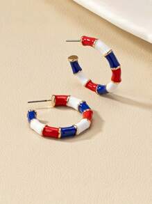 1 par de brincos de argola de bambu vintage tricolor com gotejamento de óleo para mulheres, simples e modernos, adequados para a festa do Dia da Independência, uso diário