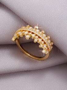 1pc 18K Gold Plated Elegant Luxury Sparkling Cubic Zirconia Ring, Suitable As Valentine's Day, Mother's Day, Birthday Gift For Women, Luxury Jewelry