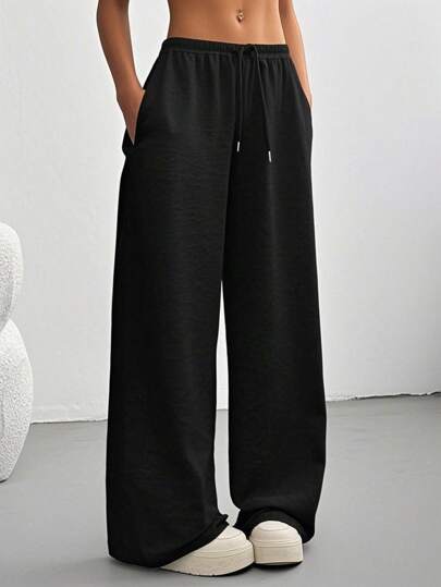 Women's Casual Solid Color Drawstring Waist Sweatpants