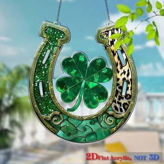 Antes de usar, recuerda retirar la película protectora de la superficie del producto. Plano 2D, 1 pieza. Atrapasol con herradura de la suerte y trébol de cuatro hojas, Día de San Patricio, símbolo de la suerte del trébol de cuatro hojas, temática irlandesa para el jardín, decoración de pared, estilo rústico, club, decoración personalizada del hogar, regalo del Día de San Patricio, decoración de habitación, decoración de dormitorio, decoración de pared.