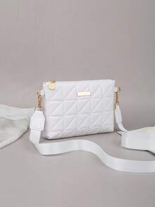 Bolso de mujer de moda con pespunte, bolso bandolera, embrague, bolso sobre, decoración metálica rectangular, para uso diario - Blanco - Ver 3