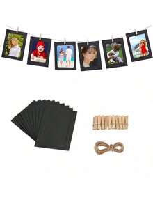 30 Pcs Hanging Paper Photo Frame4.5*6.1in, Photo Wall Photo Frame, Kraft Black White Color Photo Frame, Perfect 4U Colorful Paper Photo Frame DIY Creative Retro Kraft Paper Films Hanging Album Frame With Mini Clips And Hemp Ropes For Home Dorm Office Party Decoration(10 Colors)