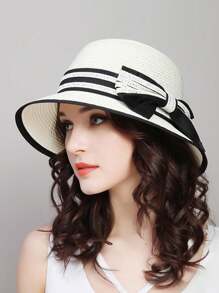 Chapeau de soleil pour femmes pour l'été, chapeau de plage style coréen avec nœud, chapeau seau confortable et respirant, casquette polyvalente tressée en paille