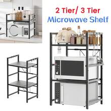 AutoFu 2/3 Tier Expandable Microwave Oven Rack Stand, Kitchen Storage Holder With 6 Hooks, Kitchen Utensils Tableware Storage, Accessories Storage -Perfect For Countertops - 3 Tier - View 1
