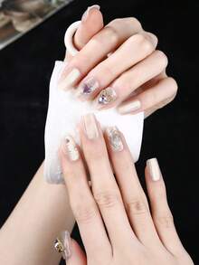 美容、香氛风格、法式尖头指甲、10 件套、香槟色、短梯形、按压式指甲、新年指甲、情人节指甲、紫外线指甲、夏季指甲、可穿戴美甲艺术、手工制作、优雅大方的设计美甲用品 - 香檳色 - 查看 2