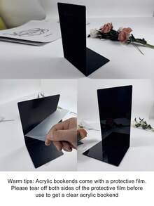 1/2/4-Pack Modern Transparent/Black/White Acrylic L-Shaped Bookends 13cm/18cm, Heavy Duty Bookshelf, Suitable For Bookshelf Organization, Teacher/School Gifts, Office Decoration, Back-To-School Supplies - Transparent - View 13