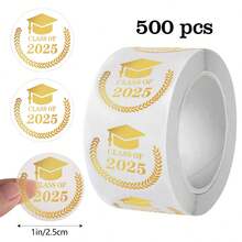 500pcs Gold Foil Graduation Cap Stickers Transparent Self-Adhesive Labels, Envelopes Seals For 2025 Graduates, Graduation Party Gifts - Multicolor - View 1