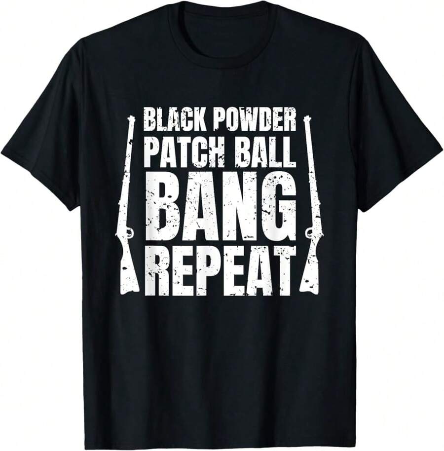 Black Powder Patch Ball Bang Repeat Muzzleloader T-Shirt Gift For Dad Gift For Skincare Junkies Birthday Gift For Best Friend,Black T-Shirt, 100% Cotton, Men's T-Shirt,,Funny Graphic T Shirts,S-XXXL,Vintage Shirt - Black - View 1