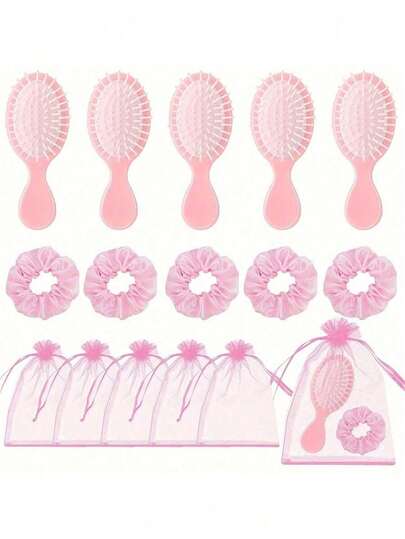 9/12/15 件发饰派对礼品套装 - 发刷、发圈和欧根纱包，适用于水疗、过夜、化妆主题活动 - 非常适合婚礼、新娘、单身派对庆祝母亲节毕业典礼