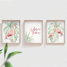 1/3pcs Flamingo Print Wall Art / Modern Style, Flamingo Print Art Set, Tropical Wall Above Crib, Flamingo Nursery Decor, Baby Room Decor, Newborn Flamingo Nursery Pink And Green, Framed Or Unframed - Multicolor - View 4