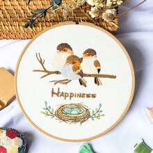 1set DIY Hand Embroidery Kit, Bird & Floral Pattern, Includes Embroidery Hoop, Threads, Stencil For Beginner, Random Color - Multicolor - View 16