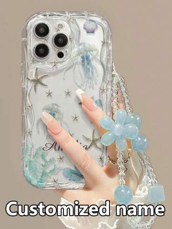 Personalisierter transparenter Handyhülle mit cremefarbenem Muster und Armband, geeignet für 14, 14 Pro, 14 Pro Max, Sommer DIY, Cartoon für 13, 13 Pro, 13 Pro Max, 11, 11 Pro Max, 12, 12 Pro, 12 Pro Max, stoßfest für XR, 7/8, passt auch für 15, 15 Pro, 15 Pro Max