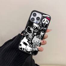 The Latest Summer Black Transparent Magnetic Phone Case Of 2025, Featuring A Dark Skull Kt Cat Pattern And Made Of Acrylic Tpu Material, Is Suitable For IPhone 16/15/14/13/12/11