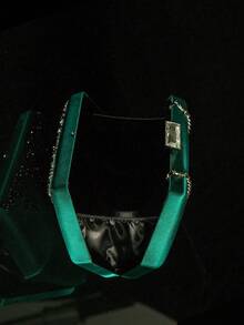 Hexagonal Hand-Stitched Rhinestone Evening Bag, Heavy Industries Elegant Box Clutch Purse For Ladies, Party/Prom/Wedding - Dark Green - View 3
