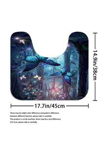 4PCS Forest Butterfly Pattern Shower Curtain Set. It Includes A Waterproof Shower Curtain For Bathtub Partition, A Waterproof Bathroom Partition Curtain With 12 Hooks, A Non-Slip Bathroom Mat, A Toilet U-Shaped Pad, And A Toilet Lid Cover Pad. This Is A Set Of Decorative Bathroom Supplies. Room Decor Bathroom Accessories Back To School Fall Decor Bathroom Decor - 彩色 - 查看 9