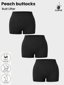 3条装加大码女式纯色休闲修身瑜伽运动短裤，无缝柔软舒适，适合跑步、日常穿着、运动内衣，黑色夏季款 - 黑色 - 查看 2