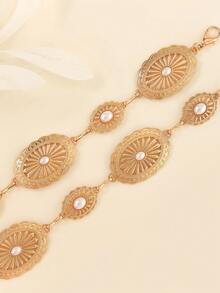 Oval Cutout Waist Chain Boho Style Silver Metal Belly Chain Vintage Decor Dress Belt Body Jewelry Alloy Waist Belt, Suitable For Spring, Summer, Autumn And Winter Summer, School Fall, Autumn, Halloween