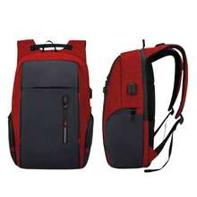 Mochila CASUAL Para Laptop 15.6 Pulgadas Para Hombre Con Usb Y Puerto Para AudíFonos Impermeable Antirrobo Para Portátil,  De Viaje, Negocios O Escolar - Rojo - Ver 2