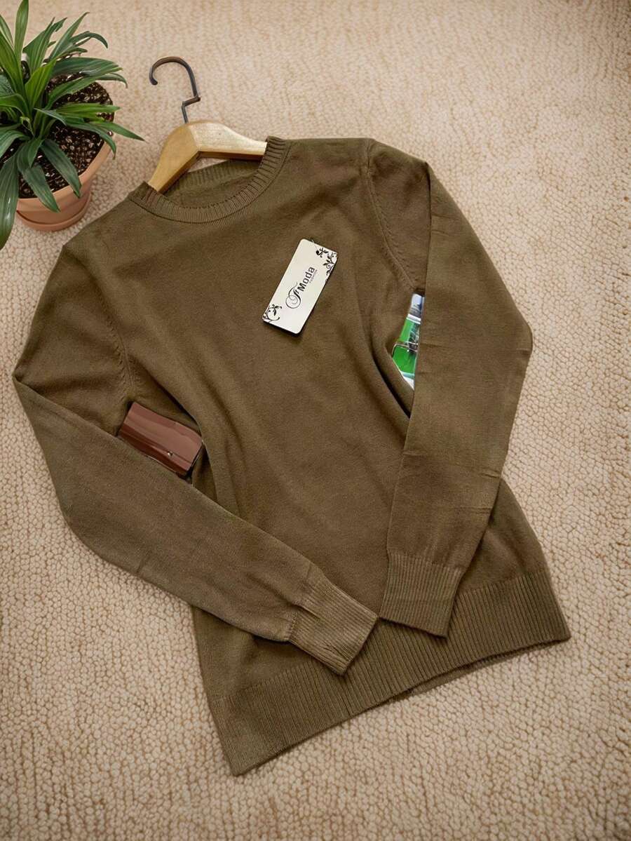 Steve Store Women's Fashion Round Neck Modal Long Sleeve Imported Cold Weather Blouse Autumn And Winter Fashion - caqui jelas - View 1