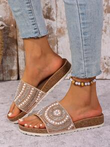 Sandalias planas de moda versátiles, no deslizantes, para el verano, apropiadas para la playa y el resort - Dorado - Ver 4