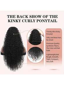 Synthetic Drawstring Ponytail Extension Deep Curly Heat Resistant Instant Clip Afro Kinky Curly Hair Pieces For Women - Black - View 4