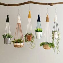 1 szt. wieszak na rośliny makrama, wisząca dekoracja w stylu boho do roślin pnących, ręcznie robiony kolorowy frędzel doniczka do kwiatów wiszący na sznurku wewnątrz - roślina i doniczka nie są dołączone