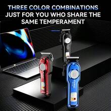 Kemei KM-234 专业无线理发器和胡须修剪器 | LED 显示屏和 USB 充电，零间隙理发配件，带 4 个导梳，男士电动理发器 | 便携式家居设计，男士旅行礼物 - 彩色 - 查看 4