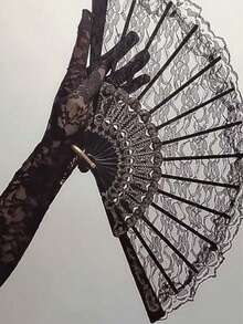 1把可折叠蕾丝扇，复古扇，黑白镂空，流苏装饰，复古风格，黑白配色，扇骨雕刻，流苏装饰，可折叠便携，适用于婚礼/汉服搭配、摄影道具、艺术收藏，高品质时尚手扇，婚礼装饰，情人节，情人节礼物，情人节装饰，婚礼装饰 - 彩色 - 查看 11