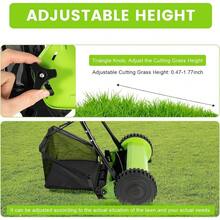 18-Inch Manual Lawn Mower, Walk-Behind Mower, Manual Reel Mower, Dual Wheel Mower Sweeper, Adjustable Height With Removable Grass Collector, 5 Blades. - Green - View 6
