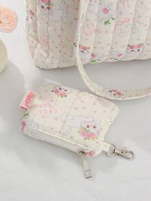 1 件可爱猫咪蝴蝶结设计单肩包带零钱包吊坠绗缝条纹托特包单肩包花卉托特包短途旅行单肩包旅行购物袋带可拆卸零钱包适合少女女士大学生非常适合大学、户外、旅行、郊游，女士可爱蝴蝶结包 - 彩色 - 查看 11