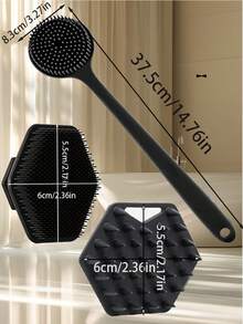 3pcs Silicone Body Brush Set, Includes 1 Long Handle Back Scrubber, 1 Hair Wash Brush, And 1 Face Brush With Non-Slip Handles, Powerful Cleaning And Soft Bristles For Deep Cleansing And Exfoliating, Suitable For Bathroom, Cleaning And Massage Tools - Multicolor - View 7