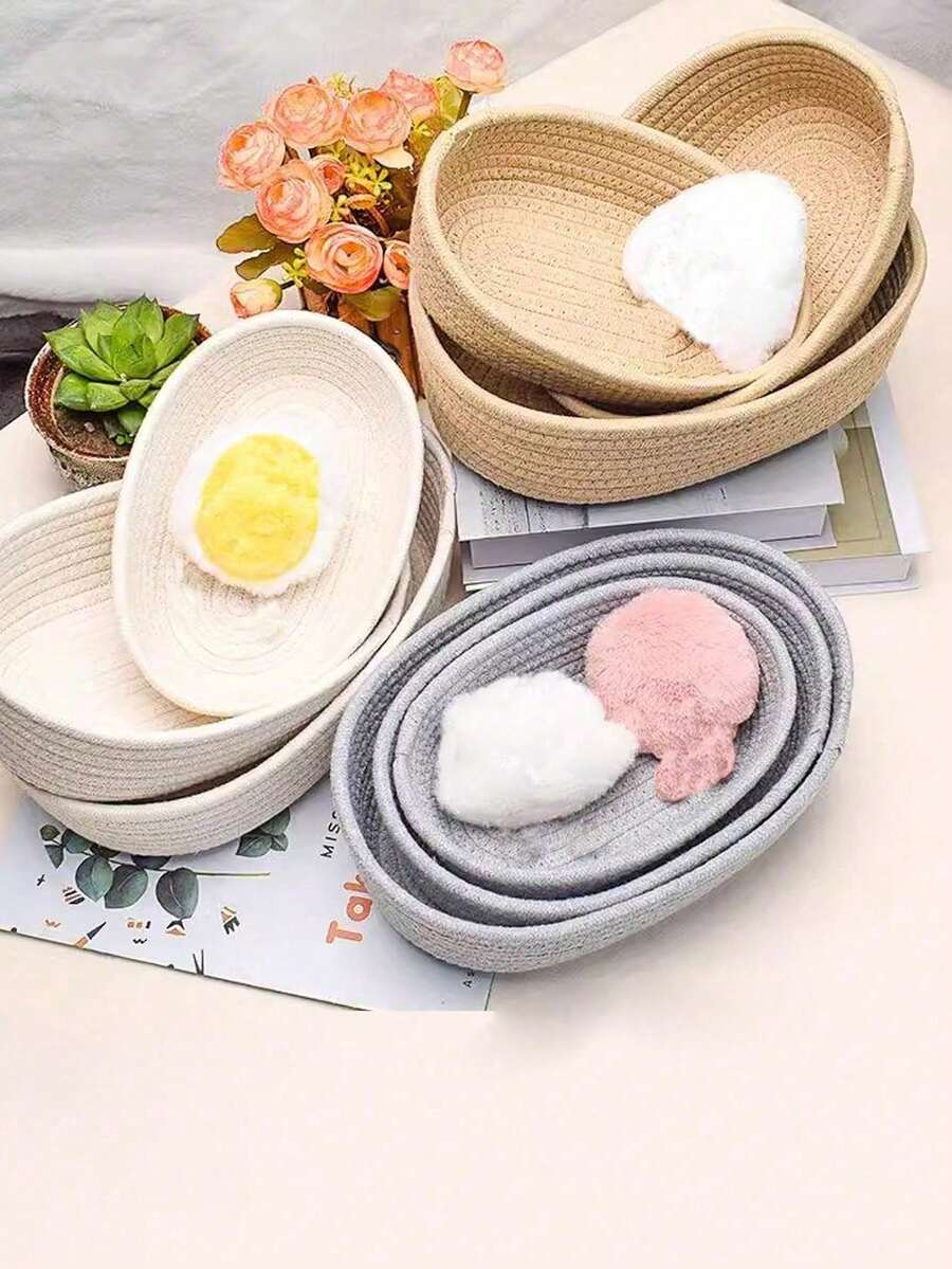 1pc Desktop Storage Basket, Random Color Handwoven Rattan Organizer Box For Makeup, Snacks, Entryway - Multicolor - View 1