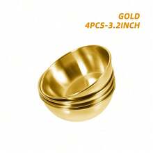 1/4/8/12 包 3.2 英寸不锈钢酱料碟迷你独立碟子碗圆形调味碟寿司蘸料碗开胃菜盘，金色，厨房，圣诞礼物，学校用品