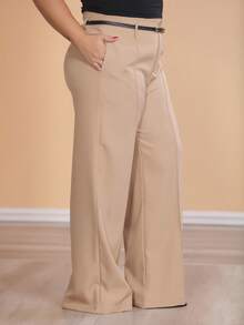 Plus Size Fashion Long Pants Without Belt And Pockets - Brown - View 3