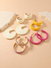 1 Pair Bohemian Style Vacation Raffia Handwoven Minimalist Multi-Color Hoop Earrings, Suitable For Daily Wear